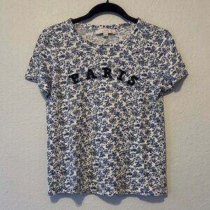 LOFT Blue and White Floral Paris Tee